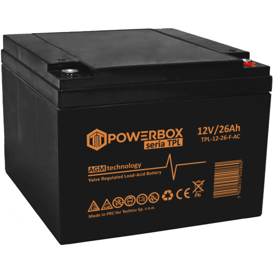 POWERBOX TPL Akumulator VRLA AGM 12V 26Ah (F) (Żywotność 10-12 lat)